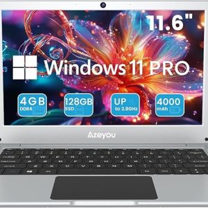 Azeyou 11.6 Inch Laptop, Windows 11 Pro Laptops, 4GB DDR4 RAM, 128GB eMMC Storage Notebook, Intel Celeron N4020C Processor(UP To 2.8GHz), HD+ Display, Dual Speakers Desktop Computer - Sliver