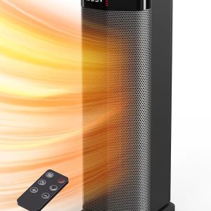 QEXREED Heater, 2000W PTC Electric Heater, 4 Modes, Energy Efficient Fan Heater with ECO Mode, Thermostat, 90° Oscillation, 24H Timer, Remote Control, Tip-Over & Overheating Protection for Indoor Use