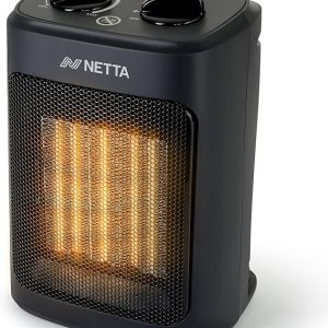 NETTA Ceramic Fan Heater 2000W - 3 Heat Settings & Thermostat with Tip Over & Overheat Protection, Portable and Compact Electric Space Heater - Black